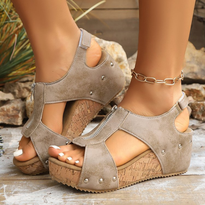 BRYZE Eline - Sandalen met Rits en Sleehak
